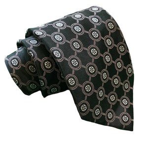 Croton Tie Beautiful Black Silver Pink Silk Baroque 60 x 4 Handmade - New!